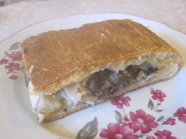 Пирог с курицей и грибами из дрожжевого теста в духовке рецепт с фото